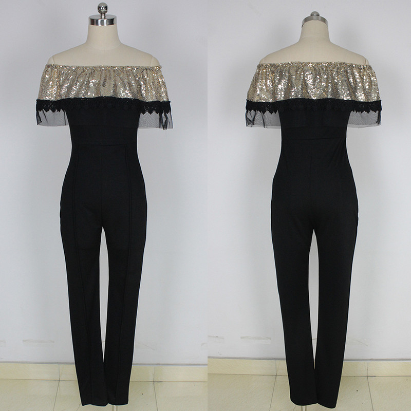 Jednodijelni kombinezon sa šljokicama i naborima, seksi crno-zlatni kombinezon bez naramenica, čipkasti bodi s otvorenim ramenima, ženski kombinezon bez leđa.