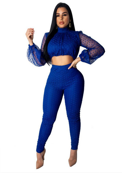 INMOTENG proljetna dolčevita prozirna dolčevita s točkastim kompletom od 2 komada Bijelo/ružičasta skraćena majica s dugim hlačama Kombinezon