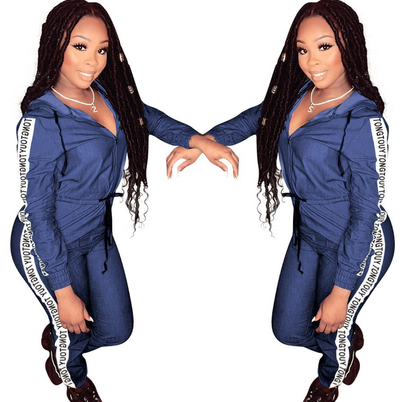 INMOTENG Ležérne overaly s potlačou písmen a kovbojskou farbou, predný zips, kapucňa s dlhým rukávom, pásový obväz, ležérne oblečenie