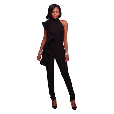 Jednodijelni kombinezon s volanima na jednom ramenu, dugi uzdužni kombinezon Macacao Feminino Longo Ženske jednodijelne hlače bez rukava s visokim ovratnikom i patentnim zatvaračem
