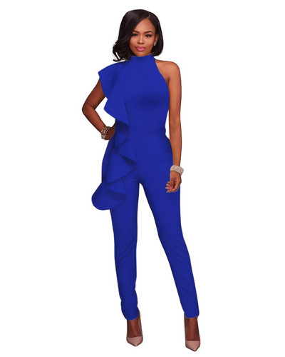 Jednodijelni kombinezon s volanima na jednom ramenu, dugi uzdužni kombinezon Macacao Feminino Longo Ženske jednodijelne hlače bez rukava s visokim ovratnikom i patentnim zatvaračem