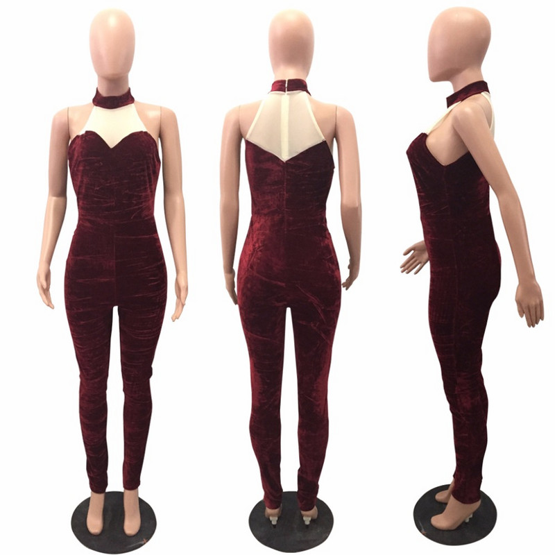 Ženski dugi baršunasti kombinezon bez rukava u boji patchwork Ljetni kombinezon s visokim strukom i patentnim zatvaračem na leđima Kombinacija uskog ženskog kombinezona