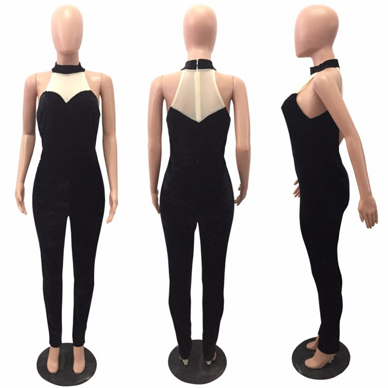 Ženski dugi baršunasti kombinezon bez rukava u boji patchwork Ljetni kombinezon s visokim strukom i patentnim zatvaračem na leđima Kombinacija uskog ženskog kombinezona