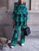 Odijelo s polu visokim ovratnikom i gornjim dijelom širokih hlača Proljeće Jesen Ženski ležerni odgovarajući komplet Ženska elegantna ulična odjeća s printom