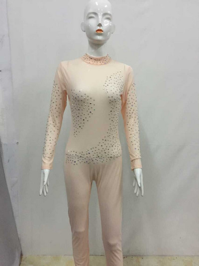 Naiste võrgust läbipaistev Bodyconi kombinesoon Seksikas täisvarrukatega kristallist litriga ühes tükis mängukostüümid Turtleneck tõmblukuga selja kombinesoon