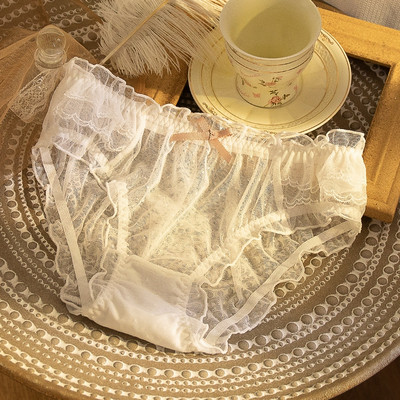 Chiloți sexy din dantelă pentru femei, drăguți cu buline, cu talie mijlocie, chiloți de dimensiuni mari, pentru fete, confortabili, respirabili