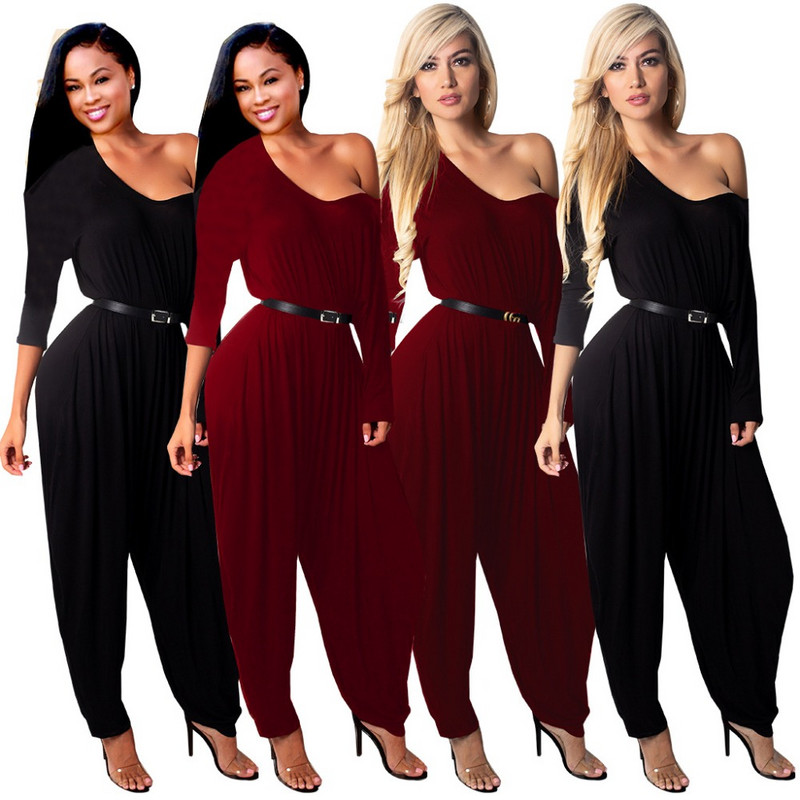 Kombinezon s harem hlačama na jedno rame i dugim rukavima Ženski jesenski seksi kombinirani kombinezon bez remena bez leđa