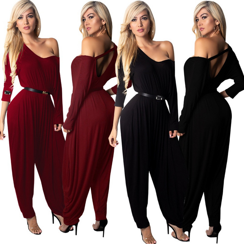 Kombinezon s harem hlačama na jedno rame i dugim rukavima Ženski jesenski seksi kombinirani kombinezon bez remena bez leđa