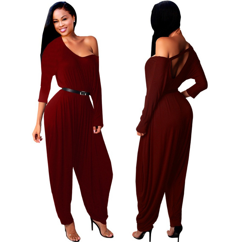 Kombinezon s harem hlačama na jedno rame i dugim rukavima Ženski jesenski seksi kombinirani kombinezon bez remena bez leđa