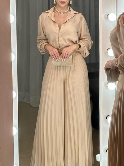 D​rauuing Seturi 2 piese Bluză pentru femei și ținute pantaloni cu picioare largi Seturi cămăși largi femei Toamna Solid Elegant Seturi 2 piese