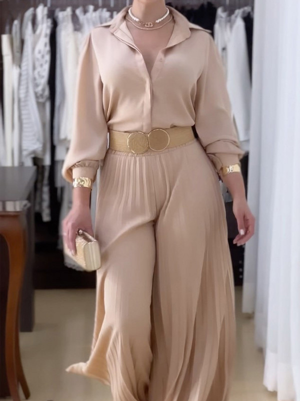 D​rauuing Seturi 2 piese Bluză pentru femei și ținute pantaloni cu picioare largi Seturi cămăși largi femei Toamna Solid Elegant Seturi 2 piese