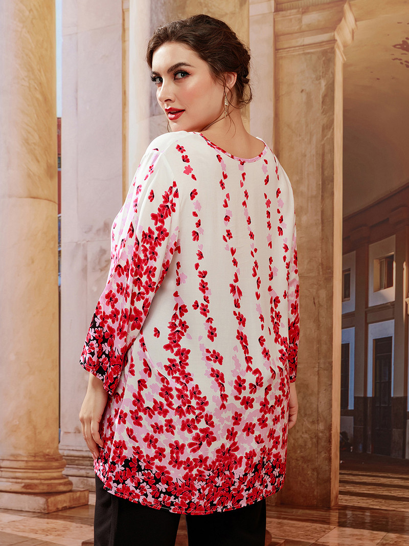 Bluză casual de vară 2022, pentru femei, cu mânecă lungă, imprimeu floral, bluză Casaul, tricou, largi, topuri supradimensionate, îmbrăcăminte pentru femei de dimensiuni mari