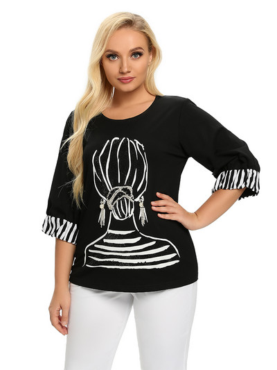 Pulover de mărime mare pentru femei Pulover șic de primăvară elegant pentru femei dolofane Pulover de modă din bumbac