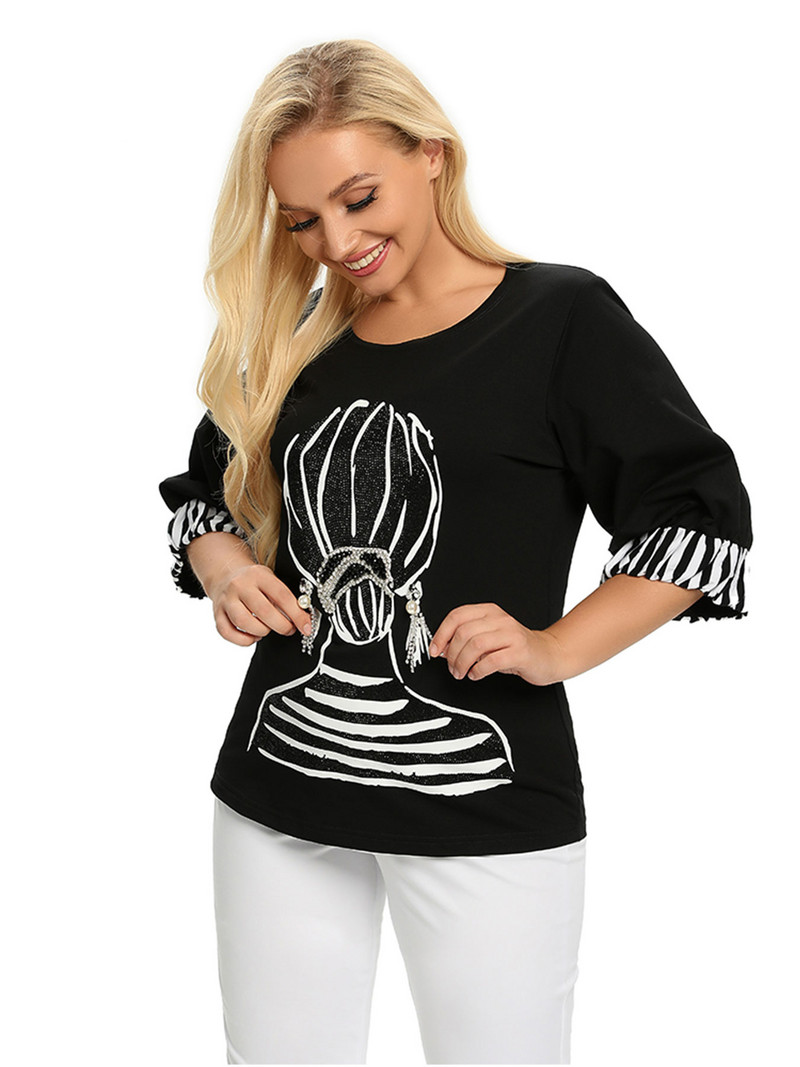 Pulover de mărime mare pentru femei Pulover șic de primăvară elegant pentru femei dolofane Pulover de modă din bumbac