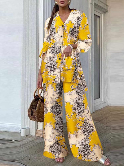 Madingi moteriški kelnių rinkiniai leopardo raštais ZANZEA laisvalaikio laisvi viršutiniai ir kelnių komplektai 2023 m. rudens plačiomis kojomis laisvalaikio dviejų dalių rinkiniai