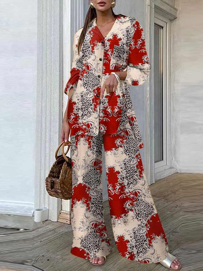 Madingi moteriški kelnių rinkiniai leopardo raštais ZANZEA laisvalaikio laisvi viršutiniai ir kelnių komplektai 2023 m. rudens plačiomis kojomis laisvalaikio dviejų dalių rinkiniai