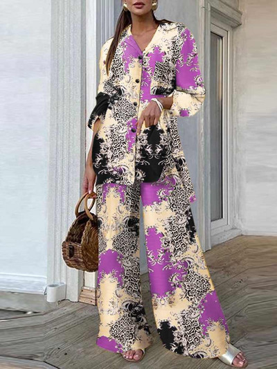 Madingi moteriški kelnių rinkiniai leopardo raštais ZANZEA laisvalaikio laisvi viršutiniai ir kelnių komplektai 2023 m. rudens plačiomis kojomis laisvalaikio dviejų dalių rinkiniai