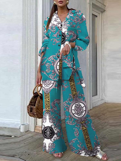 Madingi moteriški kelnių rinkiniai leopardo raštais ZANZEA laisvalaikio laisvi viršutiniai ir kelnių komplektai 2023 m. rudens plačiomis kojomis laisvalaikio dviejų dalių rinkiniai