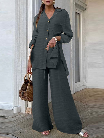 Madingi moteriški kelnių rinkiniai leopardo raštais ZANZEA laisvalaikio laisvi viršutiniai ir kelnių komplektai 2023 m. rudens plačiomis kojomis laisvalaikio dviejų dalių rinkiniai