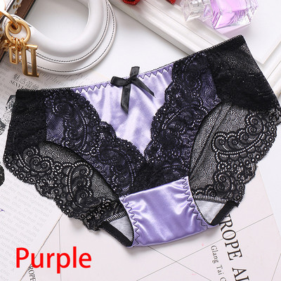 Seksi gaćice od satenske čipke Žensko donje rublje Prozirne gaćice od prozirne čipke Tangas gaćice Mekane sjajne satenske gaćice