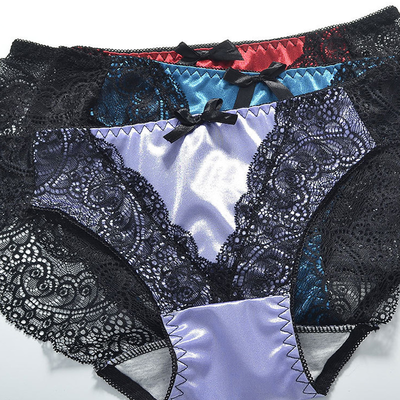Seksi gaćice od satenske čipke Žensko donje rublje Prozirne gaćice od prozirne čipke Tangas gaćice Mekane sjajne satenske gaćice