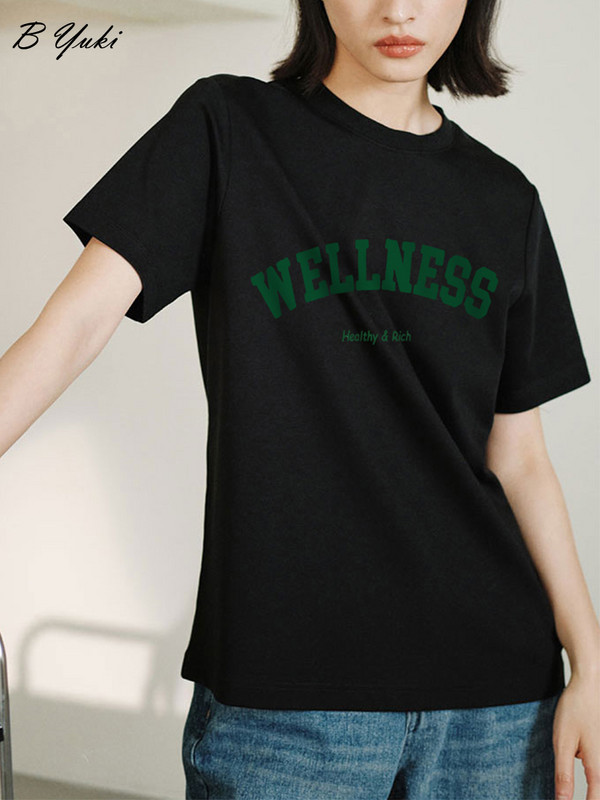 Blessyuki Trendy letné tričká s grafikou a písmenami pre ženy, letné kórejské tričká s krátkym rukávom a výstrihom do V, dámske plus veľkosti, 100% bavlna, základné topy