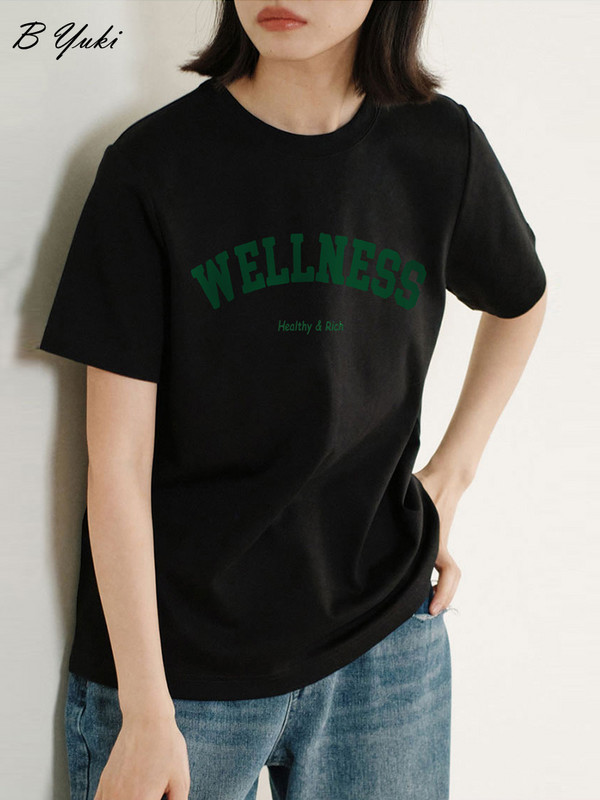 Blessyuki Trendy letné tričká s grafikou a písmenami pre ženy, letné kórejské tričká s krátkym rukávom a výstrihom do V, dámske plus veľkosti, 100% bavlna, základné topy