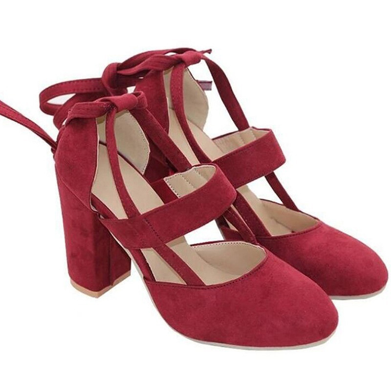 Pompe de damă Plus mărime 35-43 Femei Gladiator Vară Tocuri înalte pentru petrecere Pantofi de nuntă Tocuri groase Moda Ancrate Femei Negru