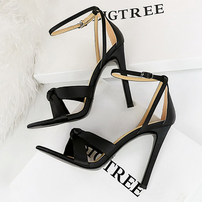 Dámske letné sandále BIGTREE, vysoké podpätky, 11 cm, saténové, dámske lodičky, sexy, vysoké podpätky, duté, dámske sandále