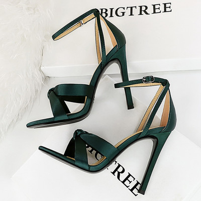 Dámske letné sandále BIGTREE, vysoké podpätky, 11 cm, saténové, dámske lodičky, sexy, vysoké podpätky, duté, dámske sandále