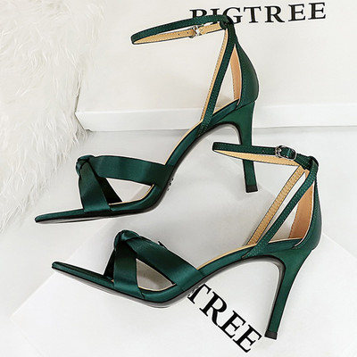 Dámske letné sandále BIGTREE, vysoké podpätky, 11 cm, saténové, dámske lodičky, sexy, vysoké podpätky, duté, dámske sandále