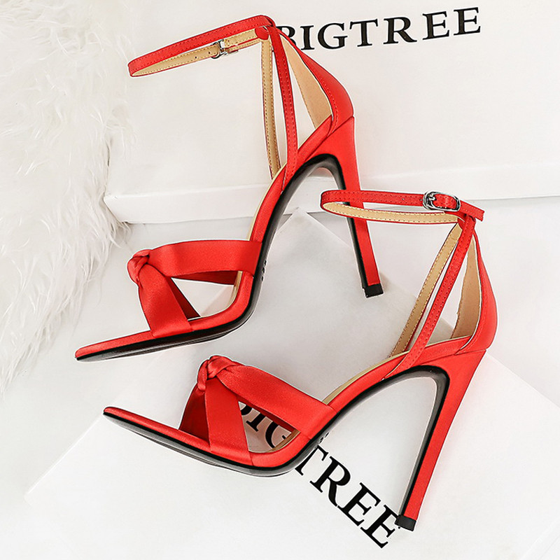Dámske letné sandále BIGTREE, vysoké podpätky, 11 cm, saténové, dámske lodičky, sexy, vysoké podpätky, duté, dámske sandále