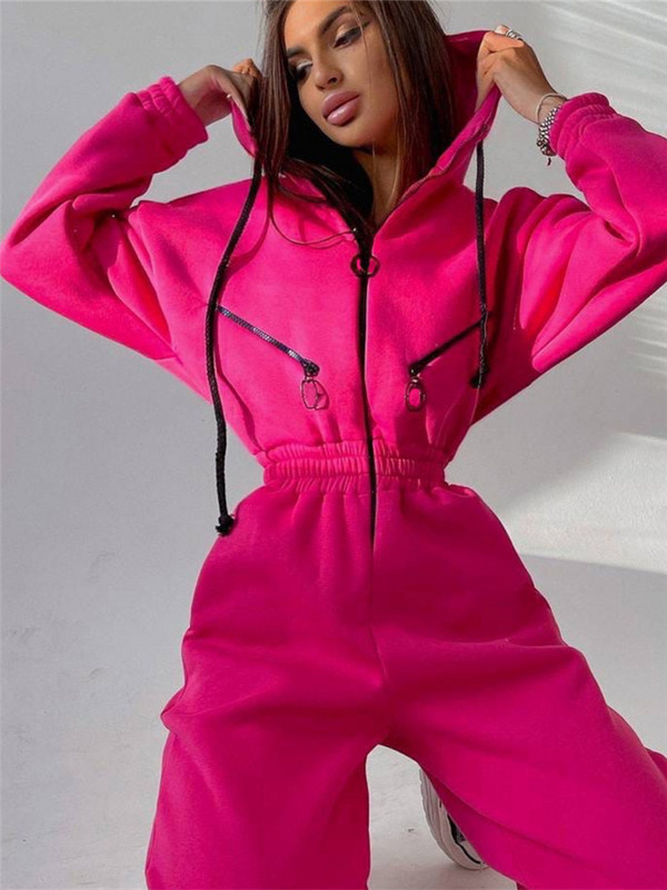 Kombinezonai Moteriški Kombinezonas su gobtuvu Moteriškas Elegantiškas ilgomis rankovėmis vientisas apranga Šiltas šliaužtinukas Moteriškas su užtrauktuku kišeninis žaidimų kostiumas žieminis