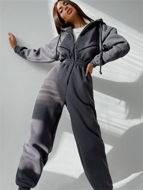 Kombinezonai Moteriški Kombinezonas su gobtuvu Moteriškas Elegantiškas ilgomis rankovėmis vientisas apranga Šiltas šliaužtinukas Moteriškas su užtrauktuku kišeninis žaidimų kostiumas žieminis