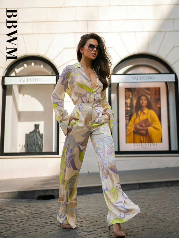 Žene 2022 Nove Elegantne hlače Košulje Kompleti Bluza s printom Ležerne Vintage Ljetne majice dugih rukava Chic Ženske mekane hlače Ulična odjeća