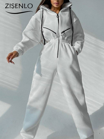 Φθινόπωρο 2023 Νέα μονόχρωμη αθλητική φόρμα και αναψυχή με κουκούλα Ολόσωμες φόρμες για γυναίκες Ολόσωμες φόρμες Γυναικεία ρούχα μόδας