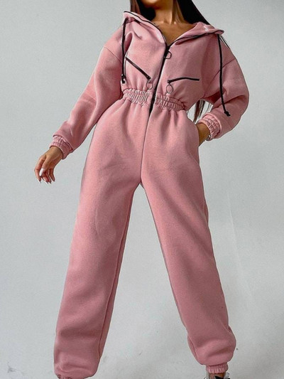Toamna 2023, noua culoare solidă, sport și agrement, salopetă cu glugă, dintr-o singură piesă, salopete pentru femei, îmbrăcăminte la modă pentru femei