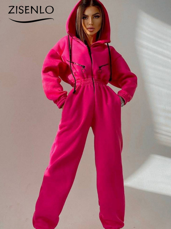 Toamna 2023, noua culoare solidă, sport și agrement, salopetă cu glugă, dintr-o singură piesă, salopete pentru femei, îmbrăcăminte la modă pentru femei