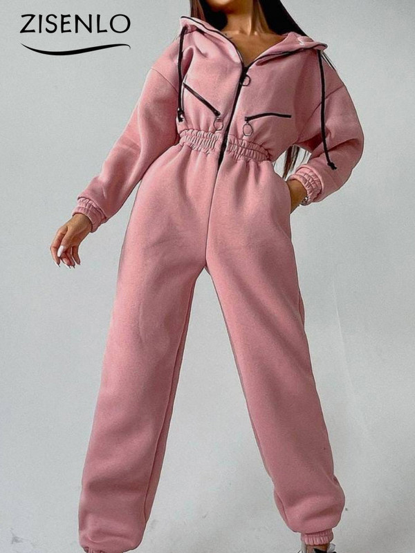 Toamna 2023, noua culoare solidă, sport și agrement, salopetă cu glugă, dintr-o singură piesă, salopete pentru femei, îmbrăcăminte la modă pentru femei