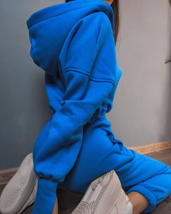 Γυναικείες αθλητικές φόρμες Fleece με κουκούλα Φαρδιά κουκούλα Playsuits Γυναικεία 2023 Φθινόπωρο Χειμώνας Casual Ζεστή γυναικεία αθλητική φόρμα