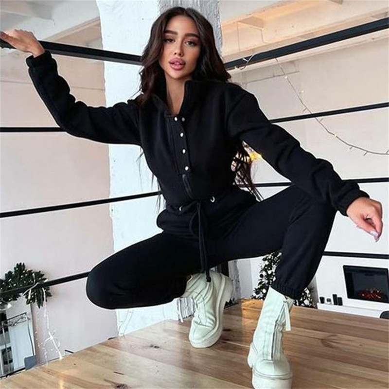 Ženski kombinezoni dugih rukava na kopčanje 2023 Jesen Zima Ležerni kombinezoni Sportski kombinezon od flisa Ženski kombinezon Sportska odjeća