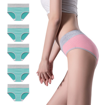5 bucăți/lot, fără sudură, cu talie înaltă, lenjerie de corp pentru femei, culoare uni, chiloți simpli din bumbac negru Chiloți care ridică șoldul pentru femei Chiloți sport
