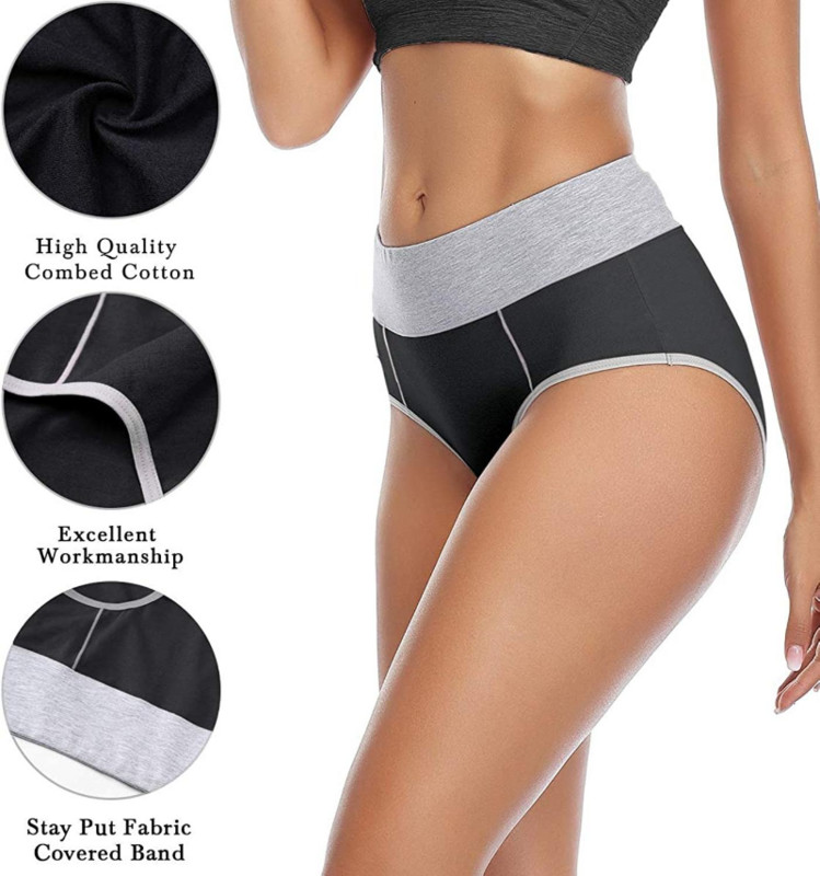 5 bucăți/lot, fără sudură, cu talie înaltă, lenjerie de corp pentru femei, culoare uni, chiloți simpli din bumbac negru Chiloți care ridică șoldul pentru femei Chiloți sport