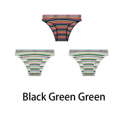 3 ks/sada dámskych bavlnených nohavičiek s nízkym pásom, sexi farebných dúhových pruhovaných nohavičiek pre dievčatá, roztomilé nohavičky NK606