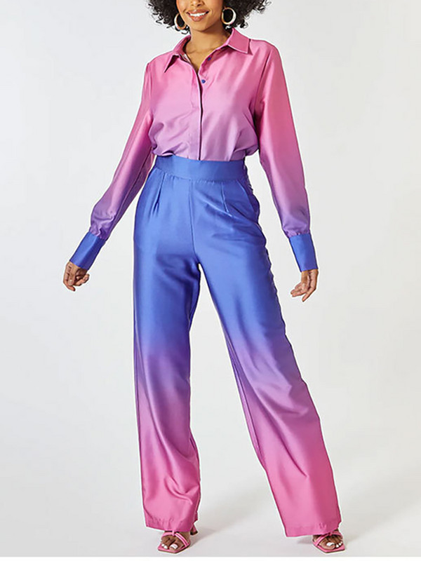 Dámske nohavice s batikovaným vzorom, ležérne, voľné, saténové, blúzka a nohavice, oblek, dámske, s dlhým rukávom, košeľa s rovnými nohavicami