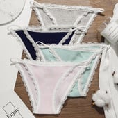 Dámske sexy bavlnené nohavičky s nízkym pásom a čipkou VKME, pohodlné, jednofarebné, bavlnené, dievčenské, mäkké, spodná bielizeň