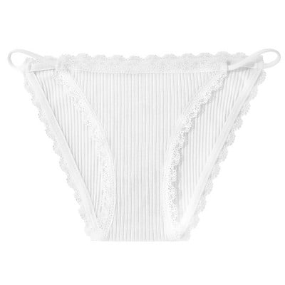 Dámske sexy bavlnené nohavičky s nízkym pásom a čipkou VKME, pohodlné, jednofarebné, bavlnené, dievčenské, mäkké, spodná bielizeň