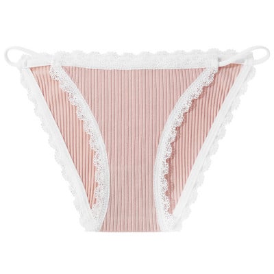 Dámske sexy bavlnené nohavičky s nízkym pásom a čipkou VKME, pohodlné, jednofarebné, bavlnené, dievčenské, mäkké, spodná bielizeň