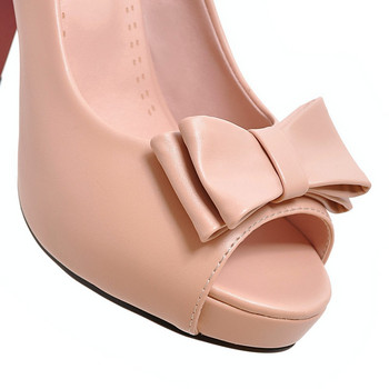 Класически летни дамски обувки на висок ток на платформа Дамски помпи Секси обувки с отворени пръсти с рибешка уста Дамски парти сандали с панделка