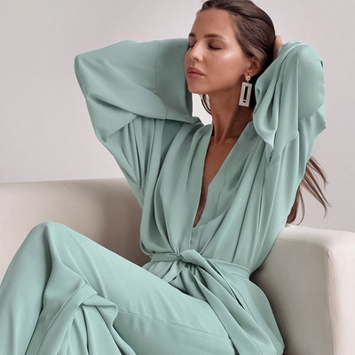 Dámsky elegantný set s dlhým rukávom a vysokým pásom, ležérny šnurovací šifónový dvojdielny set, dámsky oblek z roku 2022